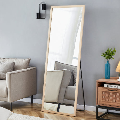 Third generation packaging upgrade, thickened border, brown wood grain solid wood frame full length mirror, dressing mirror, bedroom entrance, decorative mirror, and floor standing mirror. 57.9"*18.1"