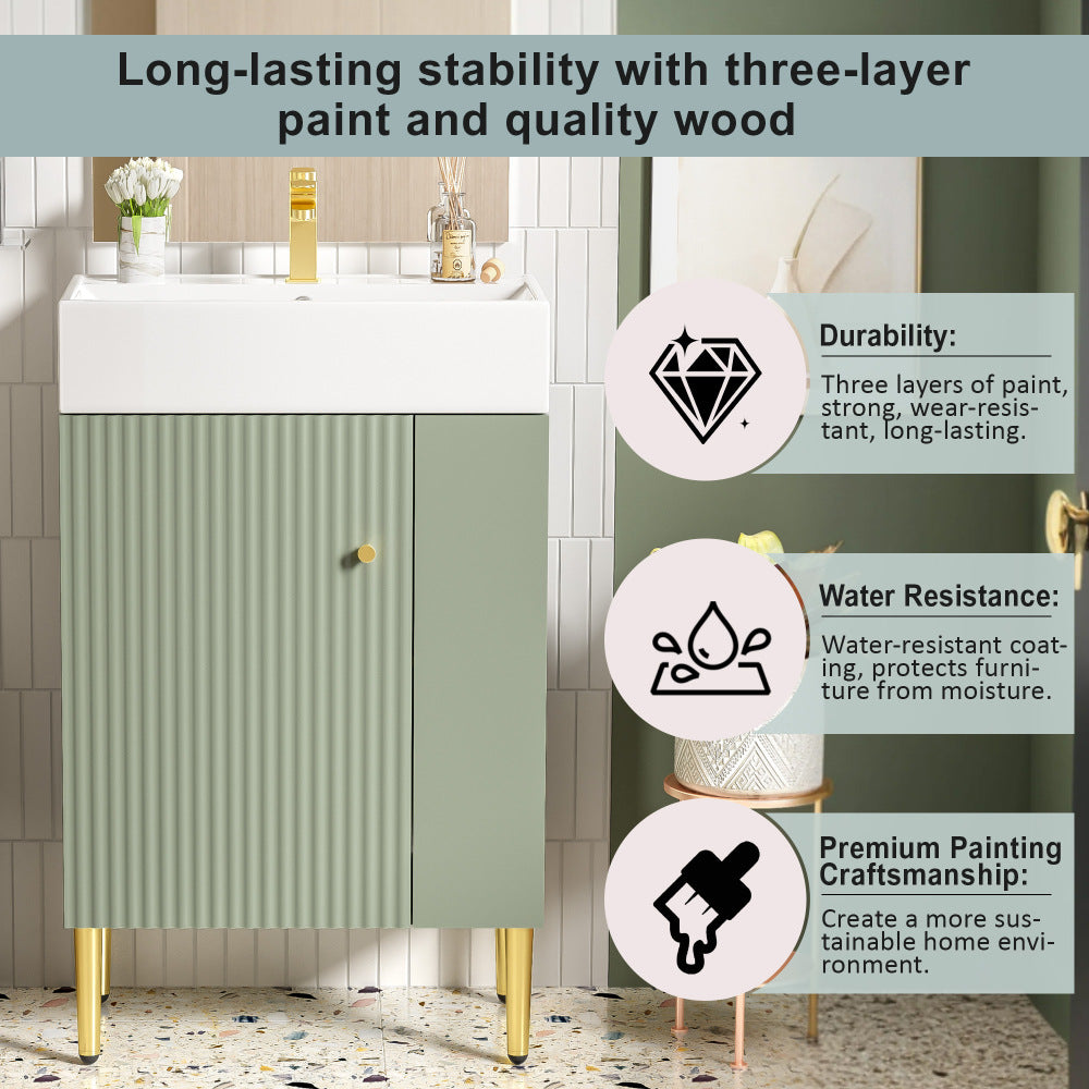 21.6" Green Bathroom vanity, Combo Cabinet, Bathroom Storage Cabinet, Single Ceramic Sink, Right side storage