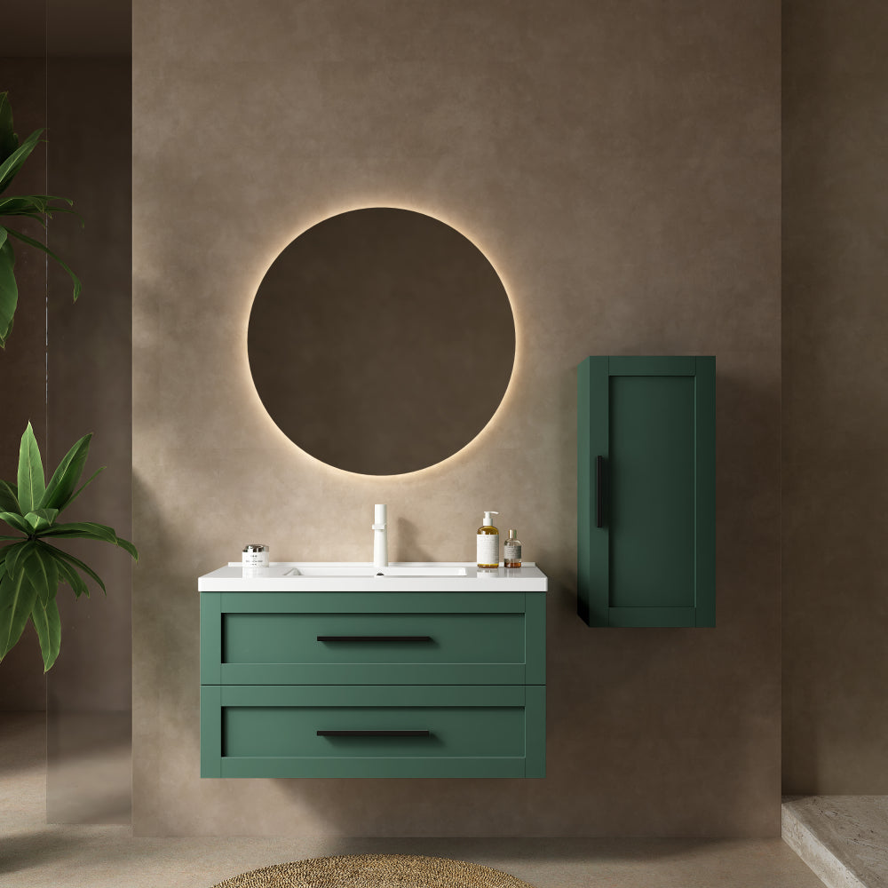 JOVI 14" Wall-Mounted Floating Bathroom Vanity Side Cabinet with a Door and a Shelf, (Suitable for JODI Bathroom Vanity), Green Color