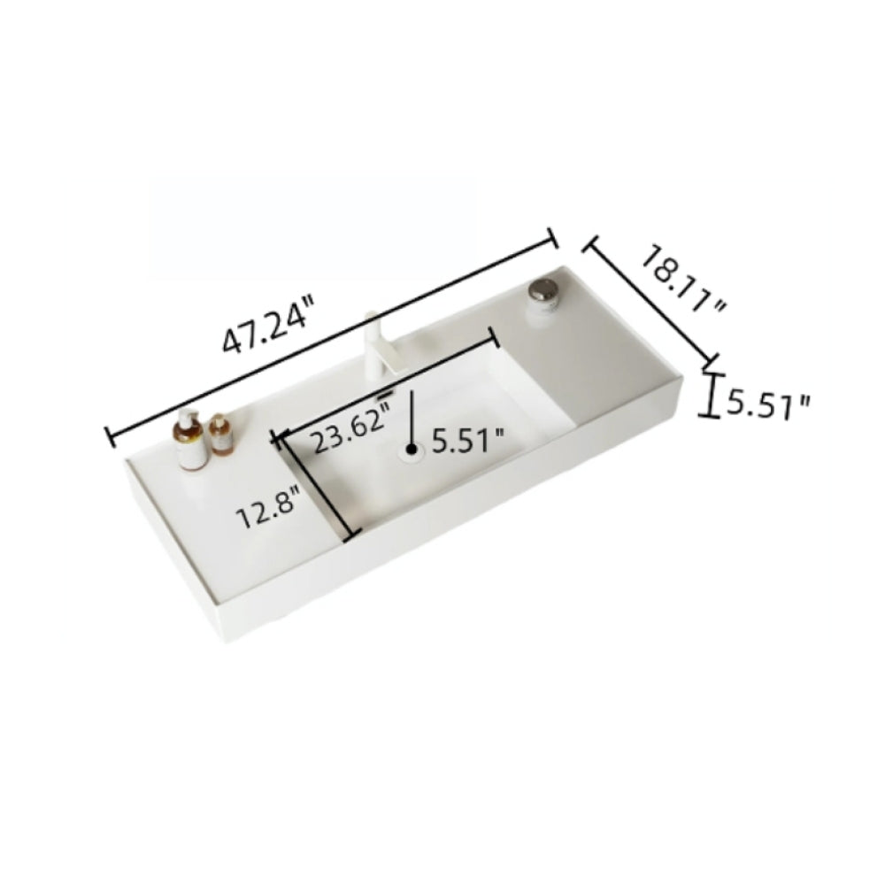 LEDE 48" Bathroom Vanity with Vessel Sink, Wall-Mounted Floating White Rectangular Acrylic Integrated Basin without Faucet, Striped Shelves Layer, Dark Walnut Woodgrain Color