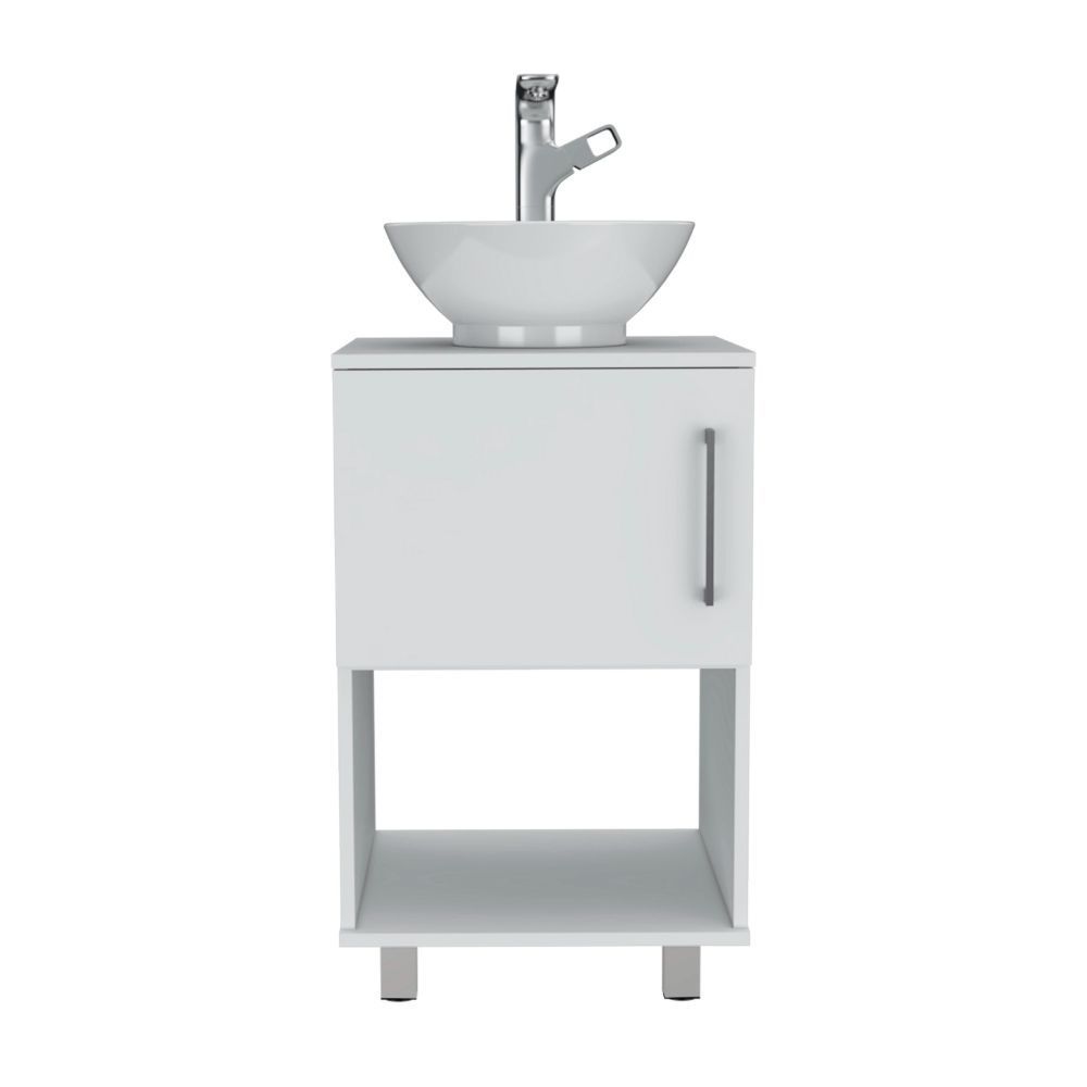 Single Bathroom Vanity, One Open Shelf, Single Door Cabinet, White