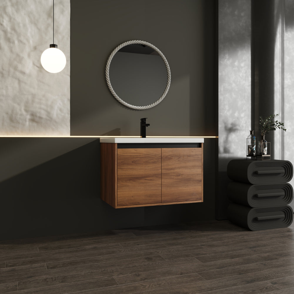 LEVISTAR Brown 36 Inch Bathroom Vanity with resin Countertop Sink, 2 Doors Bathroom Cabinet Set