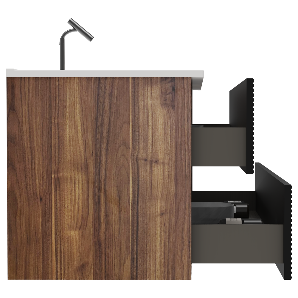 Gloria 36" Wall Mounted Soft Black & Walnut Bathroom Vanity with Integrated Ceramic Sink with Overflow, Large Storage Floating Bathroom Vanity for Modern Bathroom, Pre-assembled