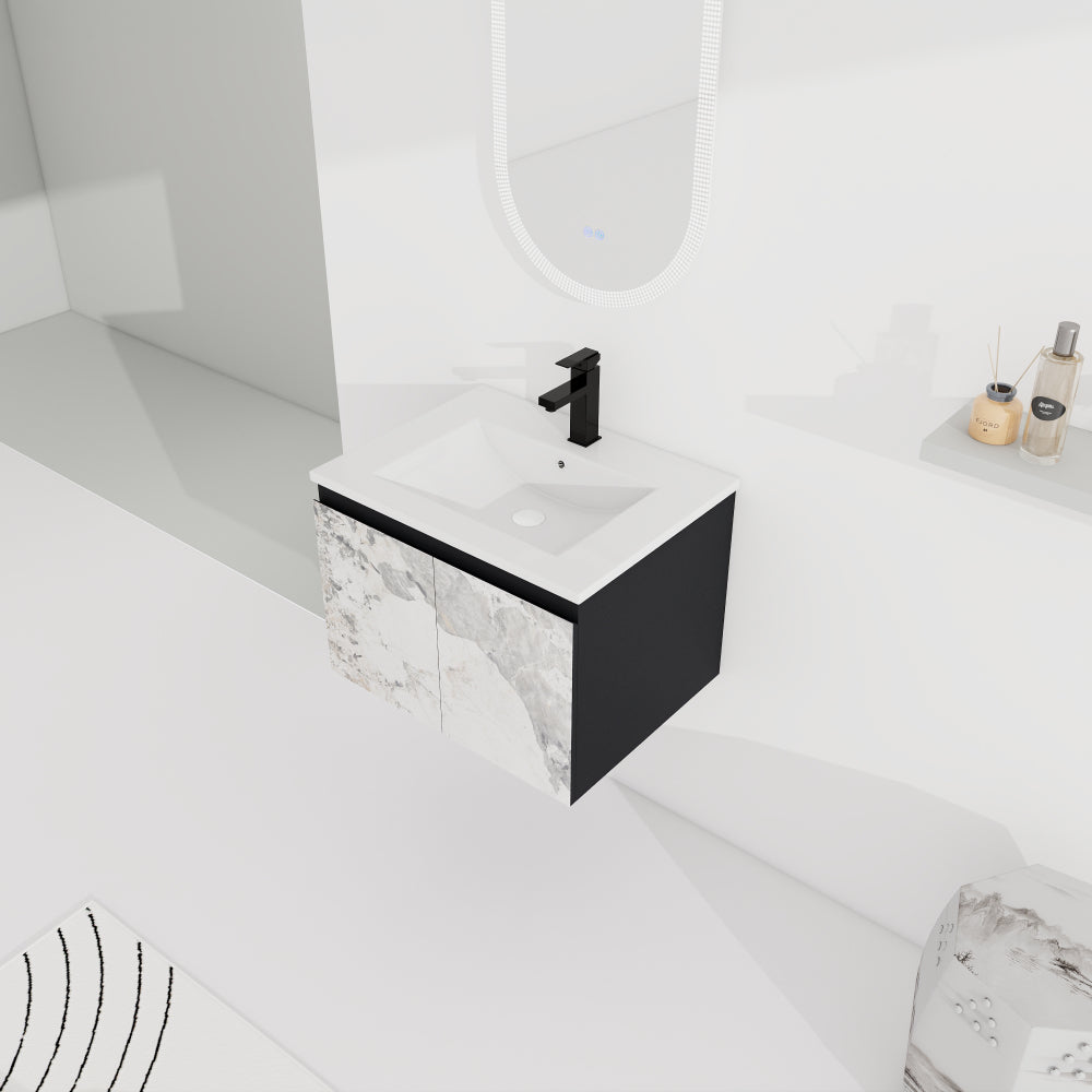 24'' Floating Wall-Mounted Bathroom Vanity With Ceramics Sink & Soft-Close Cabinet Door, KD-Package