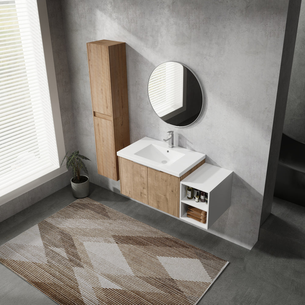 42" Wall-Mounted Bathroom Vanity With Sink and Side Cabinet, Soft Close Doors,00112IMOx2-0630IMO-0612GWH Combination Cabinet(KD-Packing)