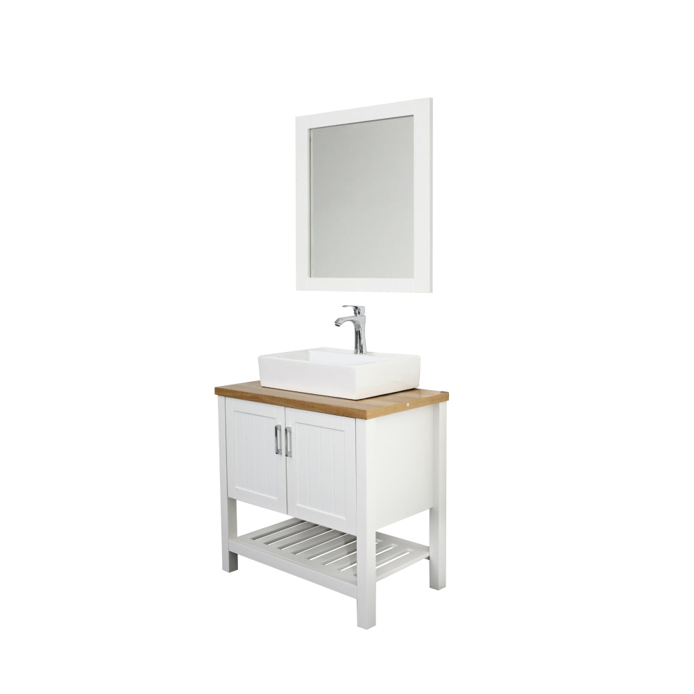 32" Bathroom Vanity with Sink,Single Bathroom Vanities Cabinet with Doors and Open Shelf,Solid Wood Small Vanity with Sink Set,for Bathroom,White+Natural
