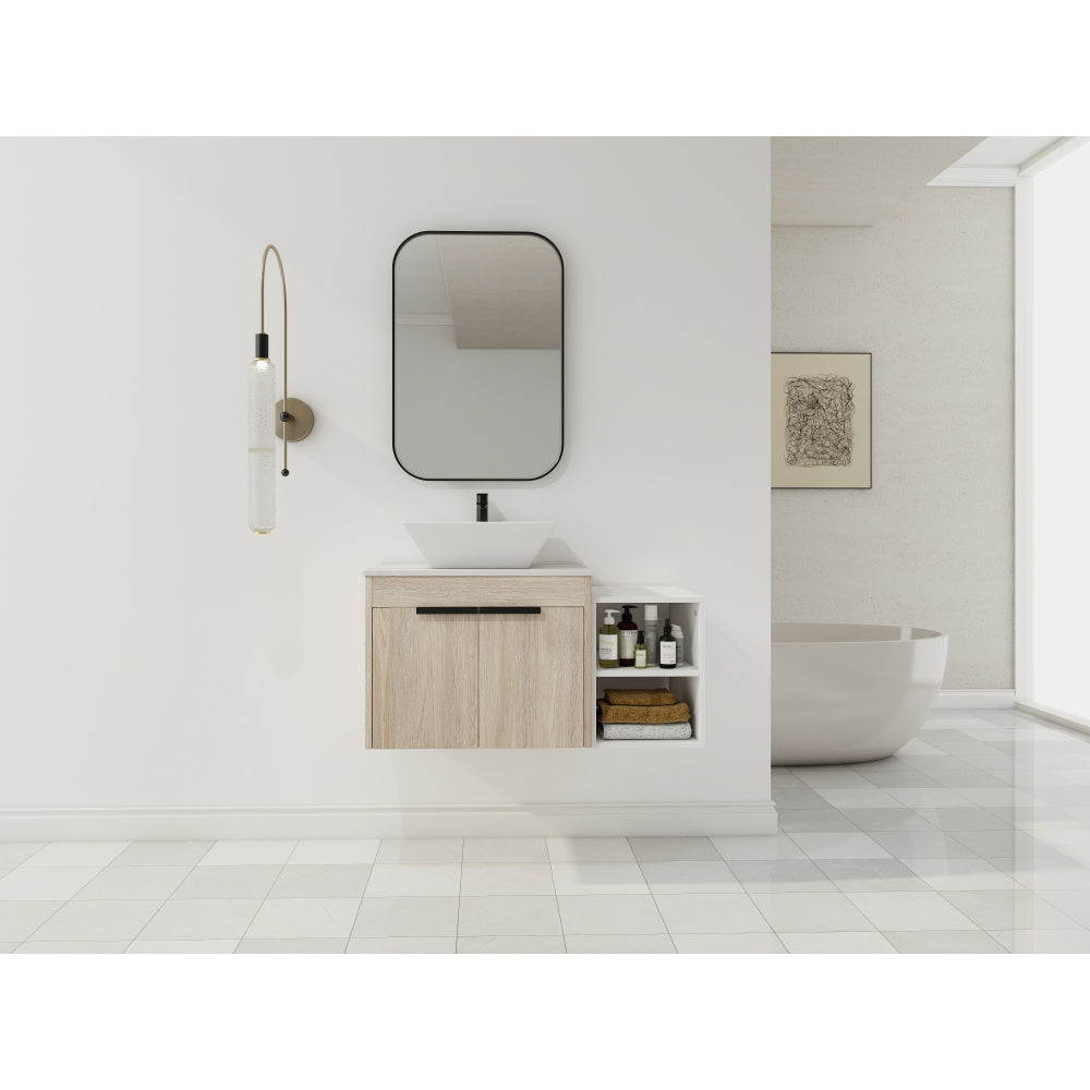 24 " Modern Design Float Bathroom Vanity With Ceramic Basin Set, Wall Mounted White Oak Vanity With Soft Close Door,KD-Packing,KD-Packing,2 Pieces Parcel(TOP-BAB110MOWH)