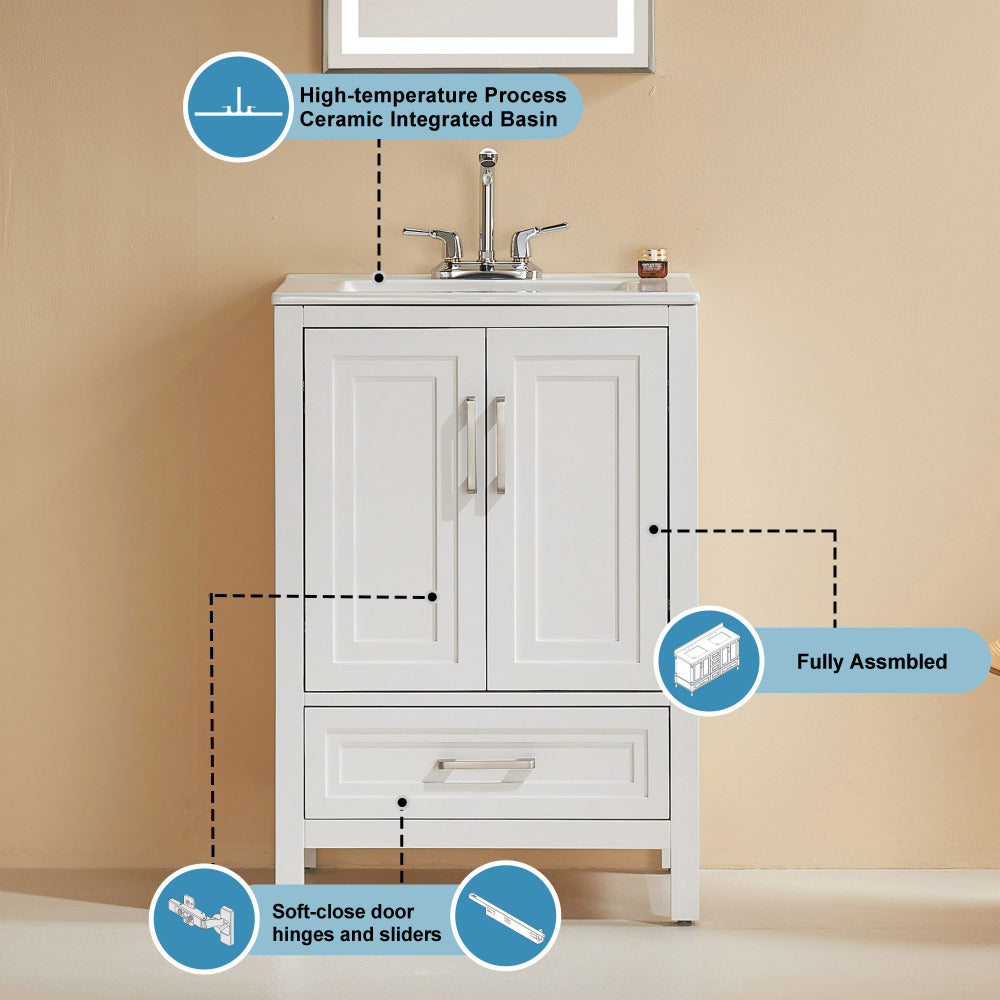 Fully Assembled 24'' Freestanding Single Bathroom Vanity with Top