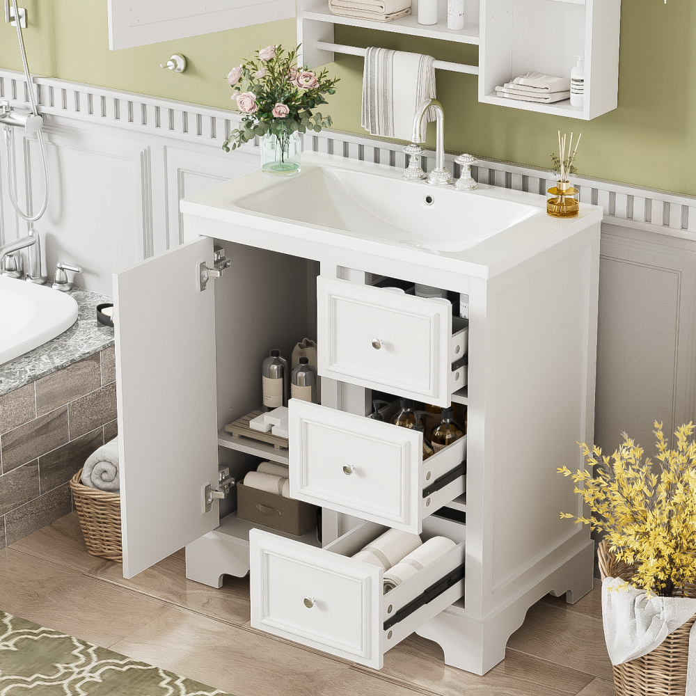 Wall Mounted Bathroom Storage Cabinet, Medicine Cabinets with large mirror door, adjustable shelves and three open storage levels(Not Include Bathroom Vanity )