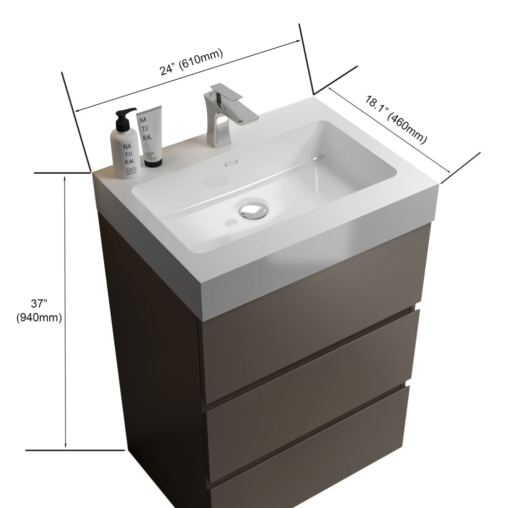 Alice 24" Gray Bathroom Vanity with Sink, Large Storage Freestanding Bathroom Vanity for Modern Bathroom, One-Piece White Sink Basin without Drain and Faucet, Pre-assembled