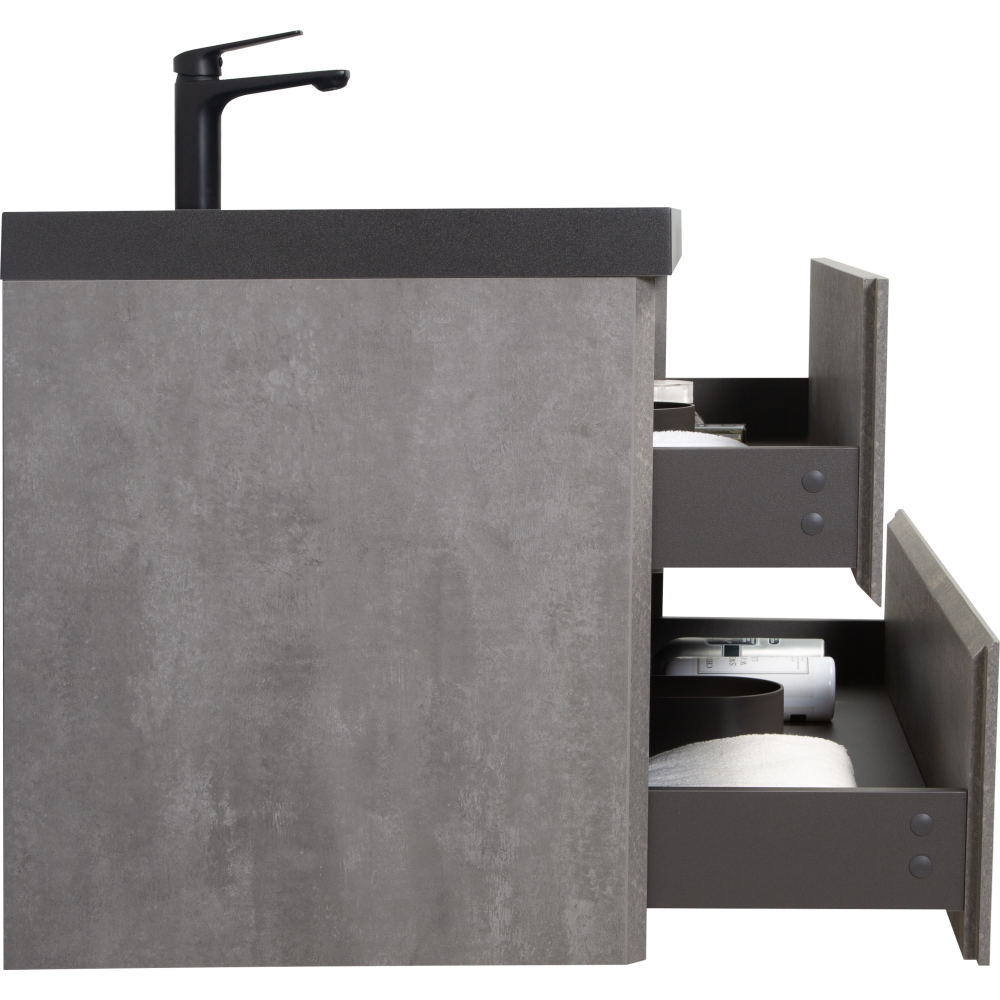 42" Floating Bathroom Vanity with Sink, Modern Wall-Mounted Bathroom Storage Vanity Cabinet with Black Quartz Sand Top Basin and Soft Close Drawers, Grey 24V12-42GR