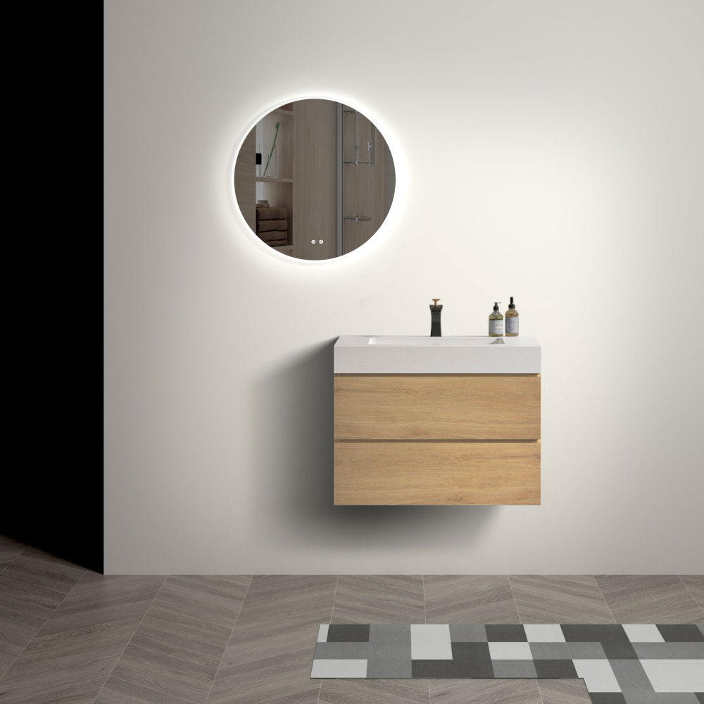 U041-Alice30-106 Alice 30" Natural Oak Bathroom Vanity with Sink, Large Storage Wall Mounted Floating Bathroom Vanity for Modern Bathroom, Pre-assembled