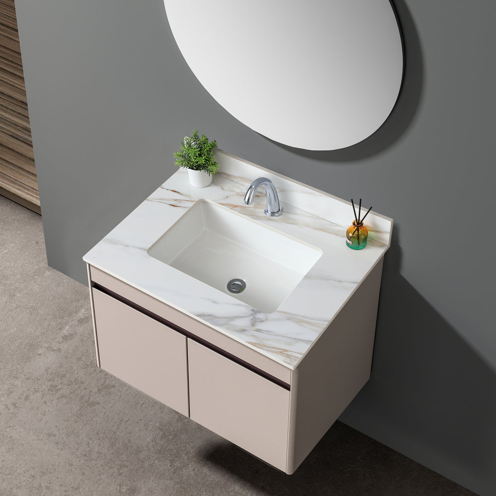 31 Inch Marble Vanity Top, Bathroom Vanity Top with Undermount Rectangular Middle Sink and 4" Height Backsplash, Pre-Drilled Faucet Hole Vanity Top, Carrara white with veins