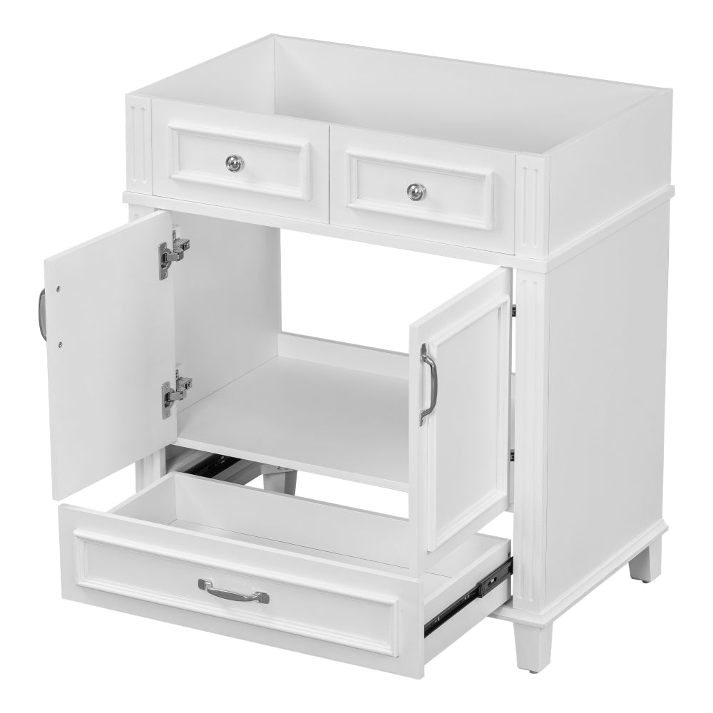 30'' Bathroom Vanity without Top,Solid Wood Frame Bathroom Storage Cabinet with Soft Closing Doors,Frame Bathroom Storage Cabinet Only, Retro Style, White