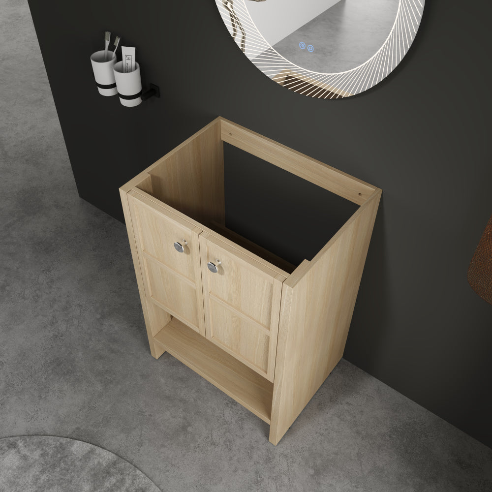 24" Freestanding Bathroom Vanity, 2-Soft Closing Door, Oak, Plywood (Excluding Sink)