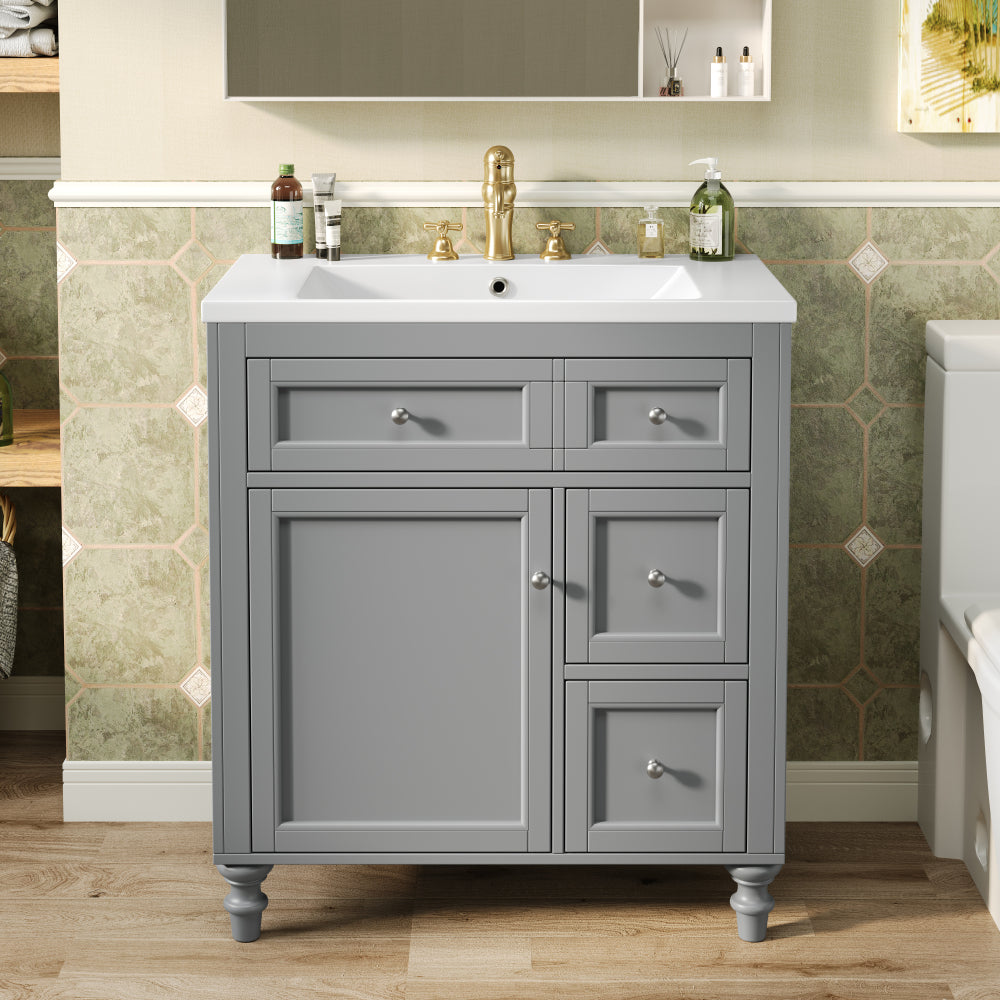 30'' Bathroom Vanity with Top Sink, Modern Bathroom Storage Cabinet with 2 Drawers and a Tip-out Drawer, Single Sink Bathroom Vanity (Same as SW000143AAE)