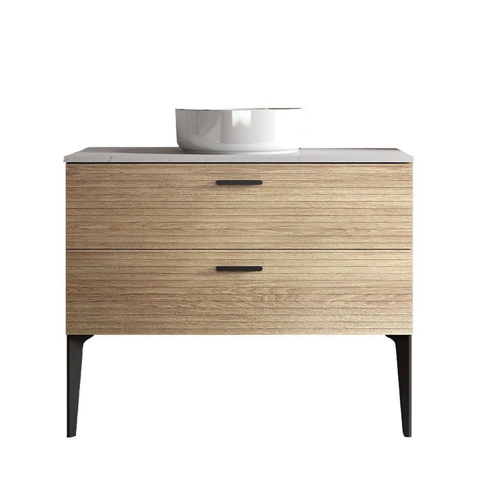 Emilia 36" Striped Natural Oak Bathroom Vanity with Ceramic Sink, Freestanding Bathroom Vanity for Modern Bathroom, KD