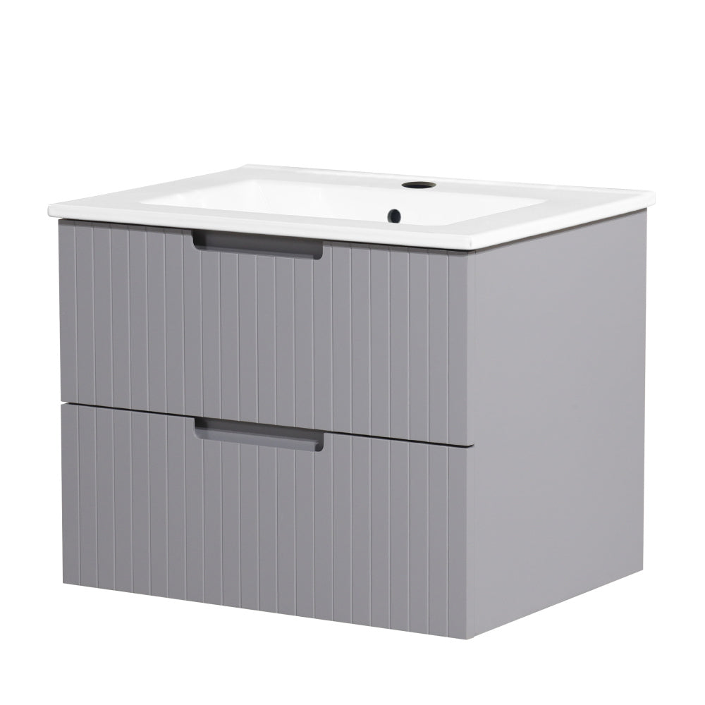 24 Inch Floating Bathroom Vanity with Ceramic Sink, Modern Bath Storage Cabinet Vanity with Drawers Wall Mounted Combo Set for Bathroom, Light Brown