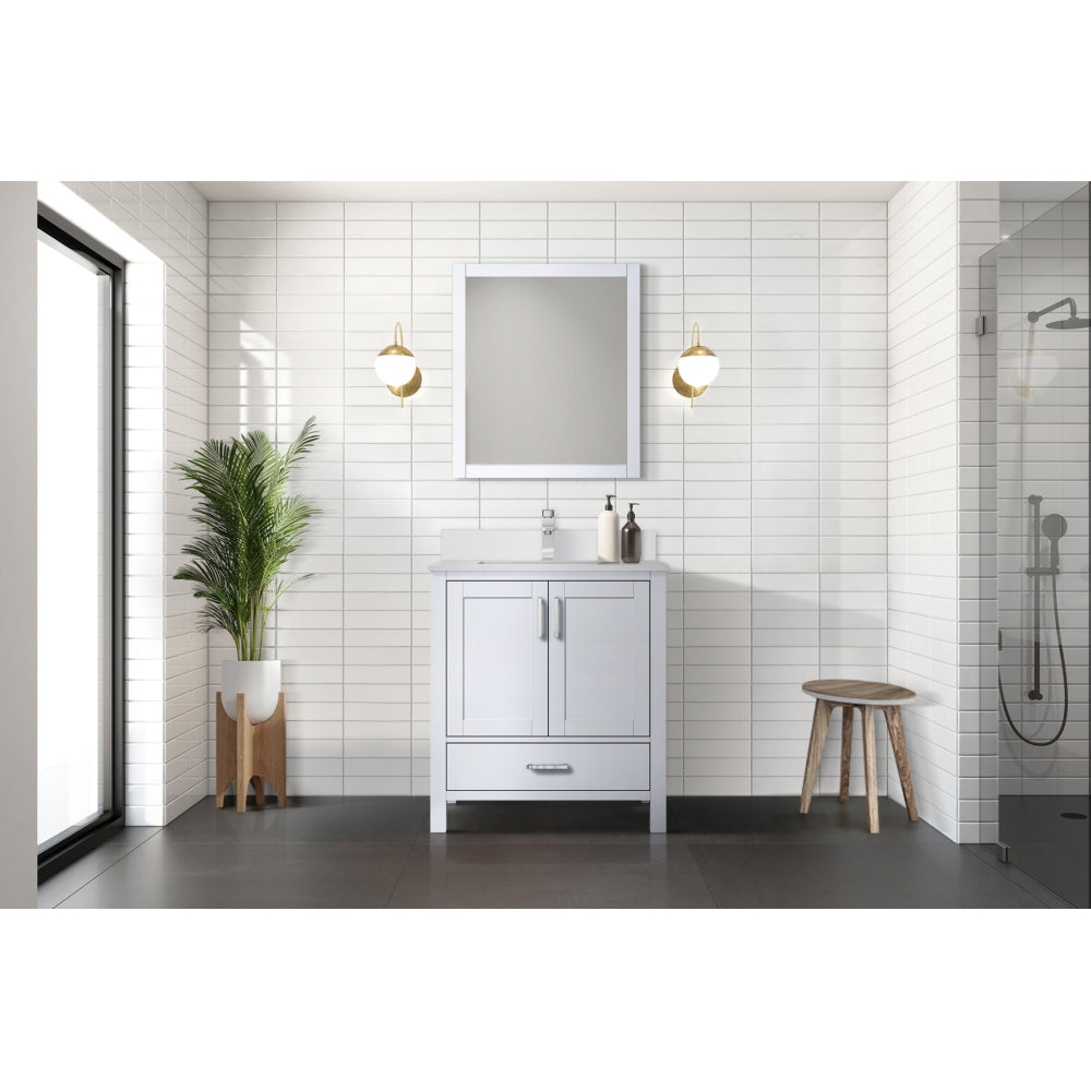 White Bath Vanity 30 in. W x 22 in. D, Cultured Marble Top, Faucet Set, and 28 in. Mirror