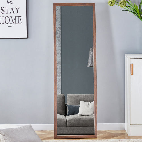 Third generation packaging upgrade, thickened border, brown wood grain solid wood frame full length mirror, dressing mirror, bedroom entrance, decorative mirror, and floor standing mirror. 57.9"*18.1"