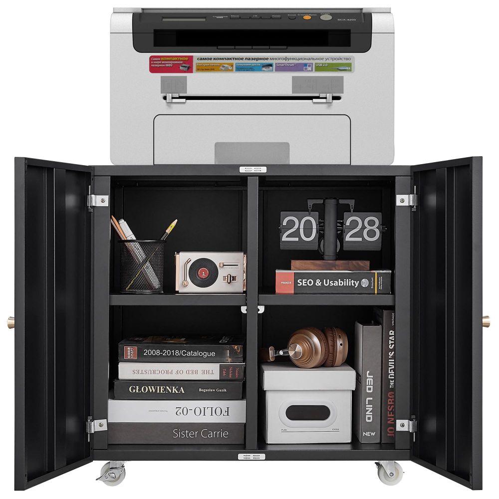 Office furniture Copier Cabinet black 2 door steel copier stand mobile pedestal file Printer Stand