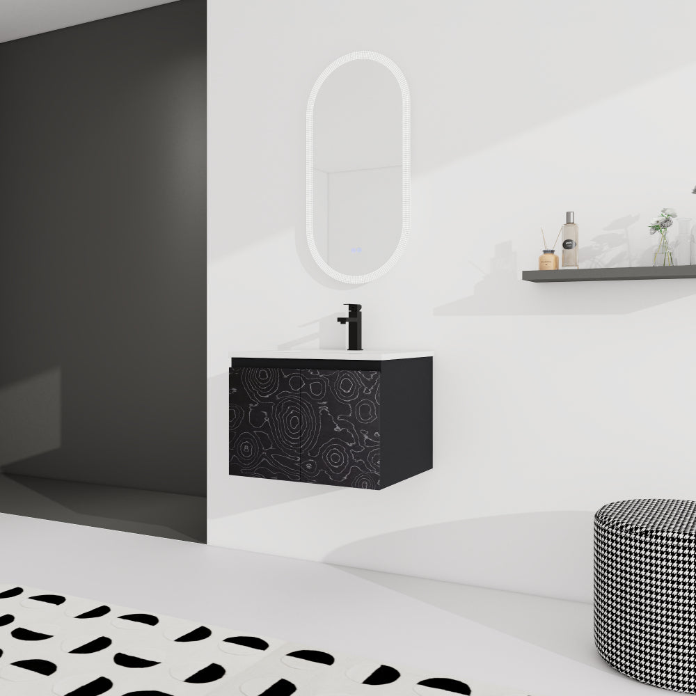 24'' Floating Wall-Mounted Bathroom Vanity With Ceramics Sink & Soft-Close Cabinet Door, KD-Package