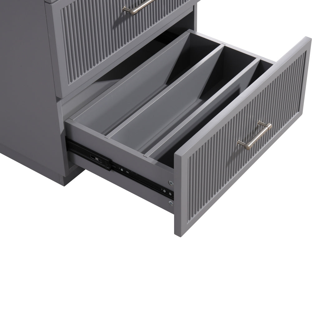 24 Inch Bathroom Vanity with Ceramic Sink Set, Modern Freestanding Bathroom Storage Cabinet with 2 Drawers, Floor Standing Bath Vanity Combo, Gray