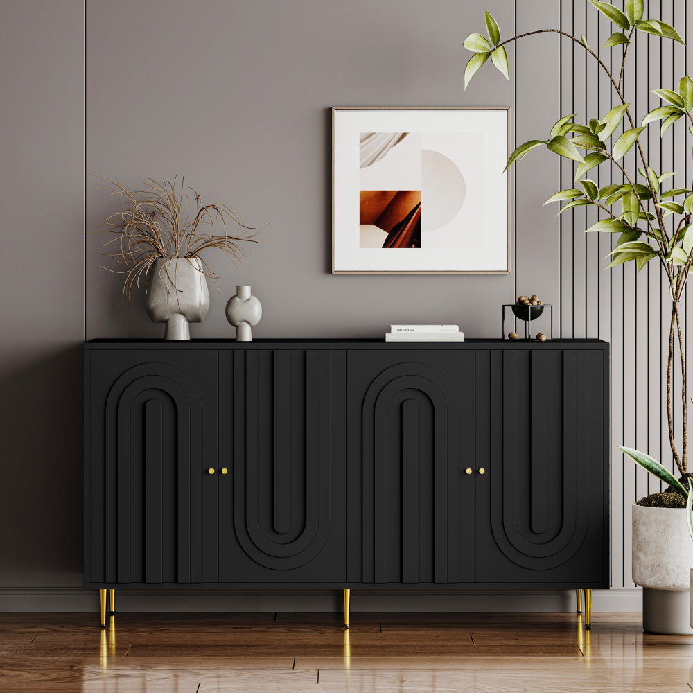 Modern Green Lacquered 4 Door Wooden Cabinet Sideboard Buffet Server Cabinet Storage Cabinet, for Living Room, Entryway, Hallway, Office, Kitchen and Dining Room