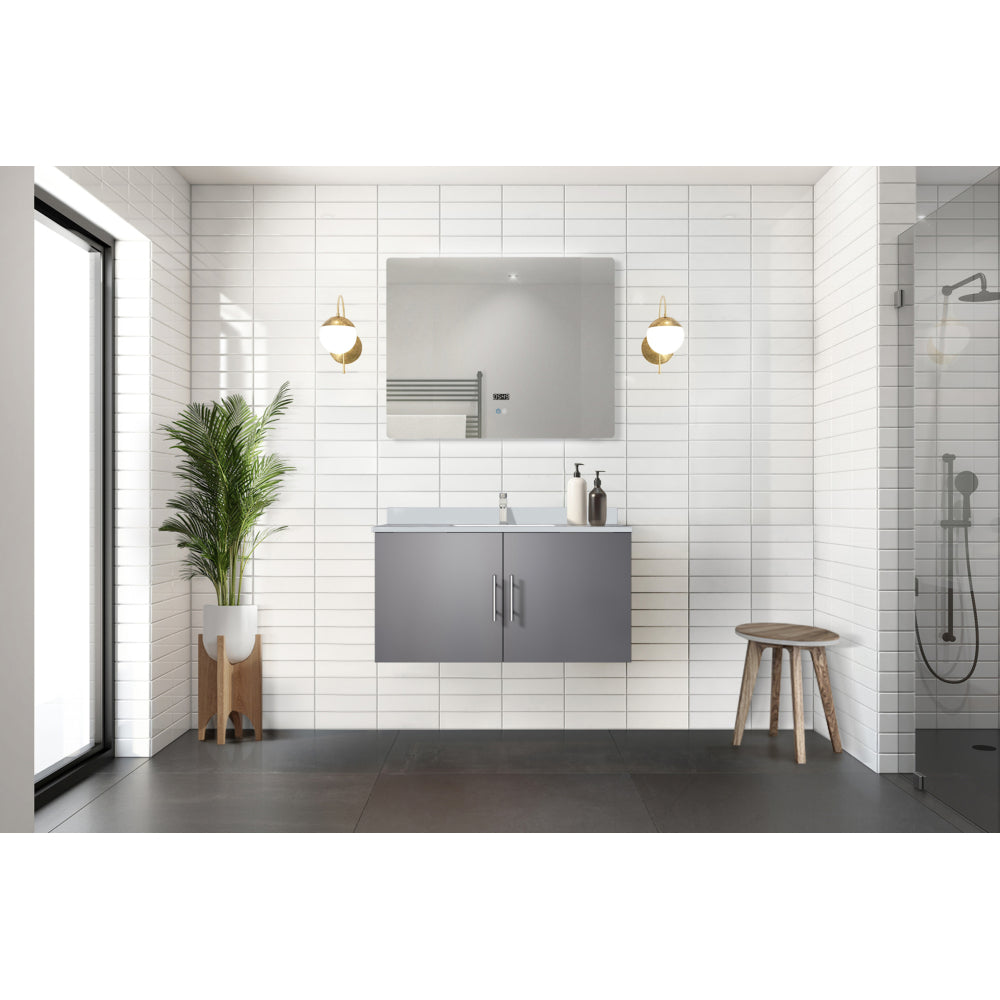 Dark Grey Bath Vanity 36 in. W x 22 in. D, White Quartz Top, and Faucet Set