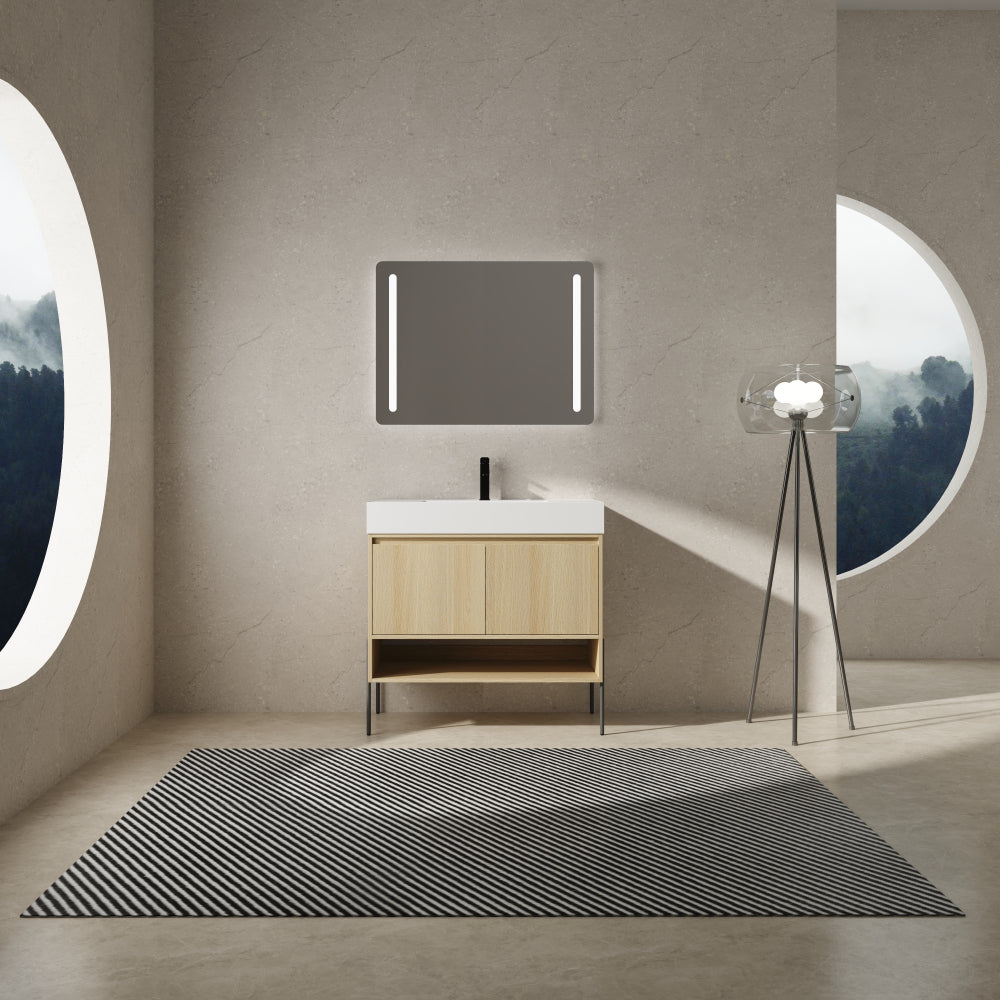 48" Bathroom Vanity Combo w/Single Resin Sink, Modern Storage Cabinet Set 3 Door, Multilayer solid wood, Oak