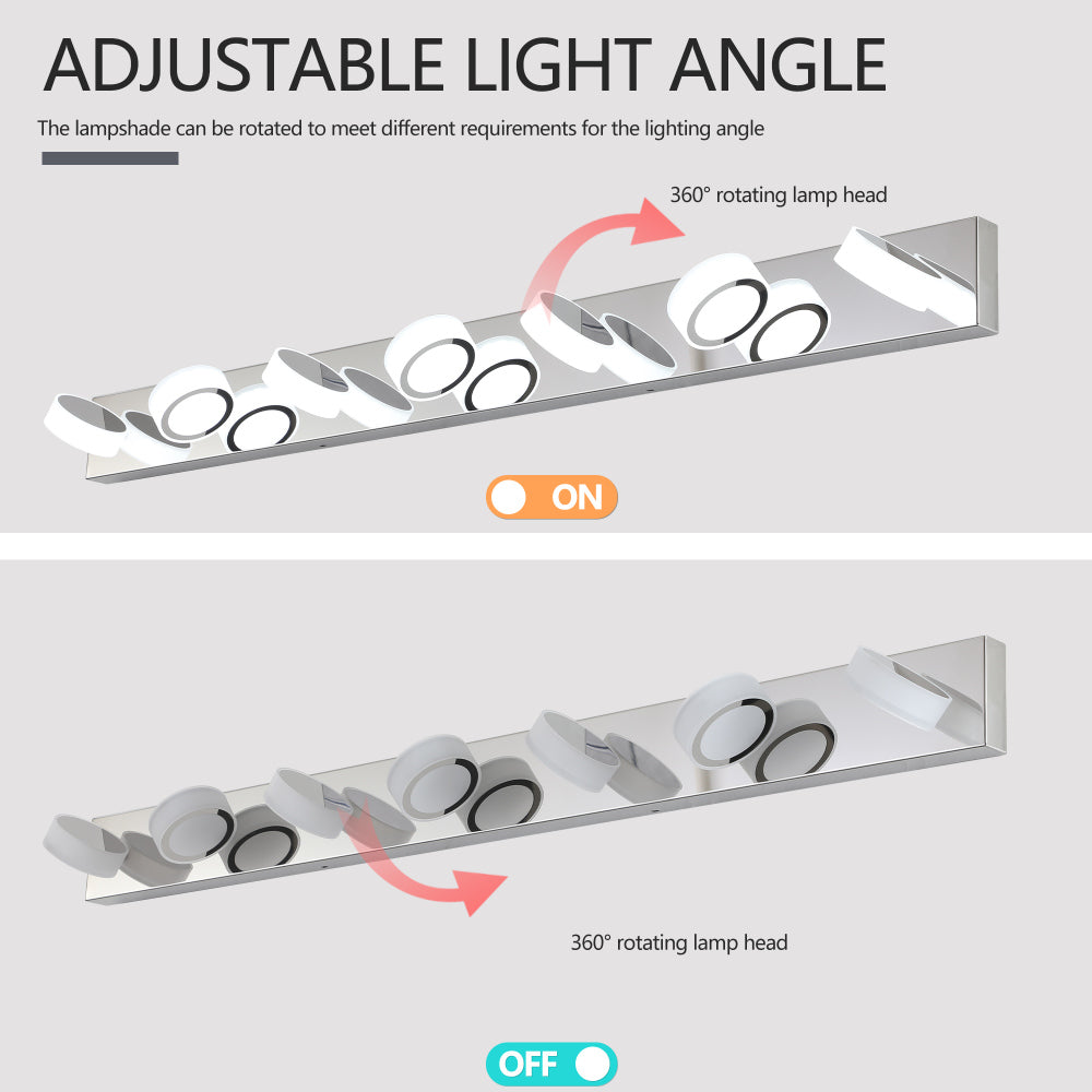 52" Modern 7-Light LED Vanity Light Fixture - Chrome Finish with Acrylic Light Shades - Energy-Efficient Bathroom Wall Sconce - Dimmable for Mirror, Shower, and Bathroom Decor