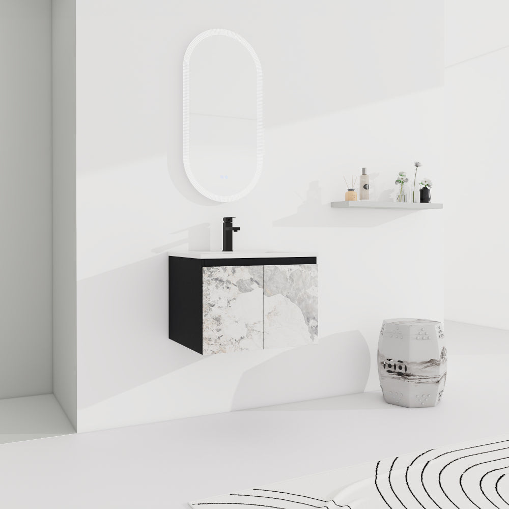 24'' Floating Wall-Mounted Bathroom Vanity With Ceramics Sink & Soft-Close Cabinet Door, KD-Package