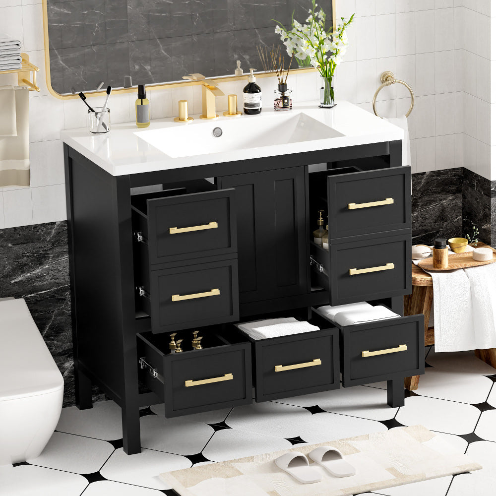 36'' Bathroom Vanity with Resin Sink Combo, Solid Wood Frame Bathroom Storage Cabinet, Freestanding Vanity Set with 5 Drawers& Soft Closing Doors (Same as N710S136002B+SW000142AAB )