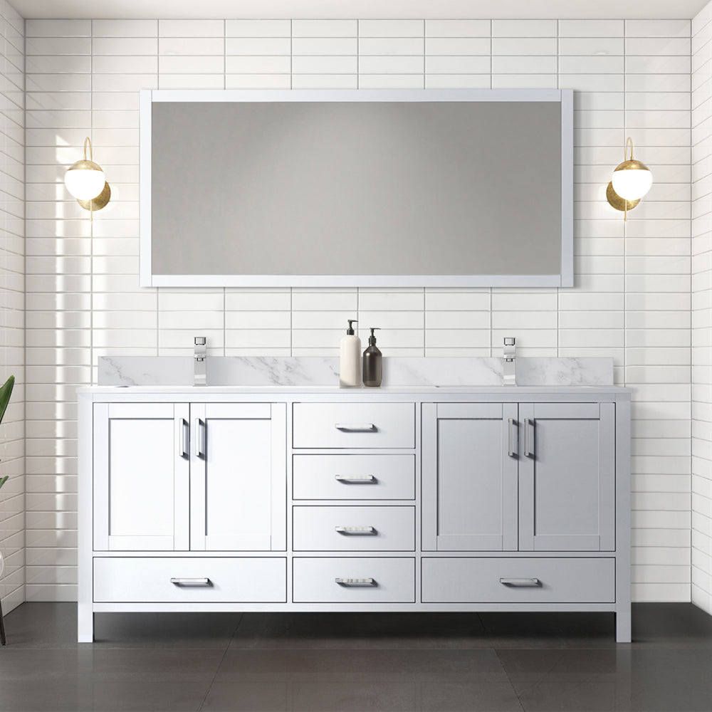 Dark Grey Double Bath Vanity 72 in. W x 22 in. D, Carrara Marble Top, and Faucet Set