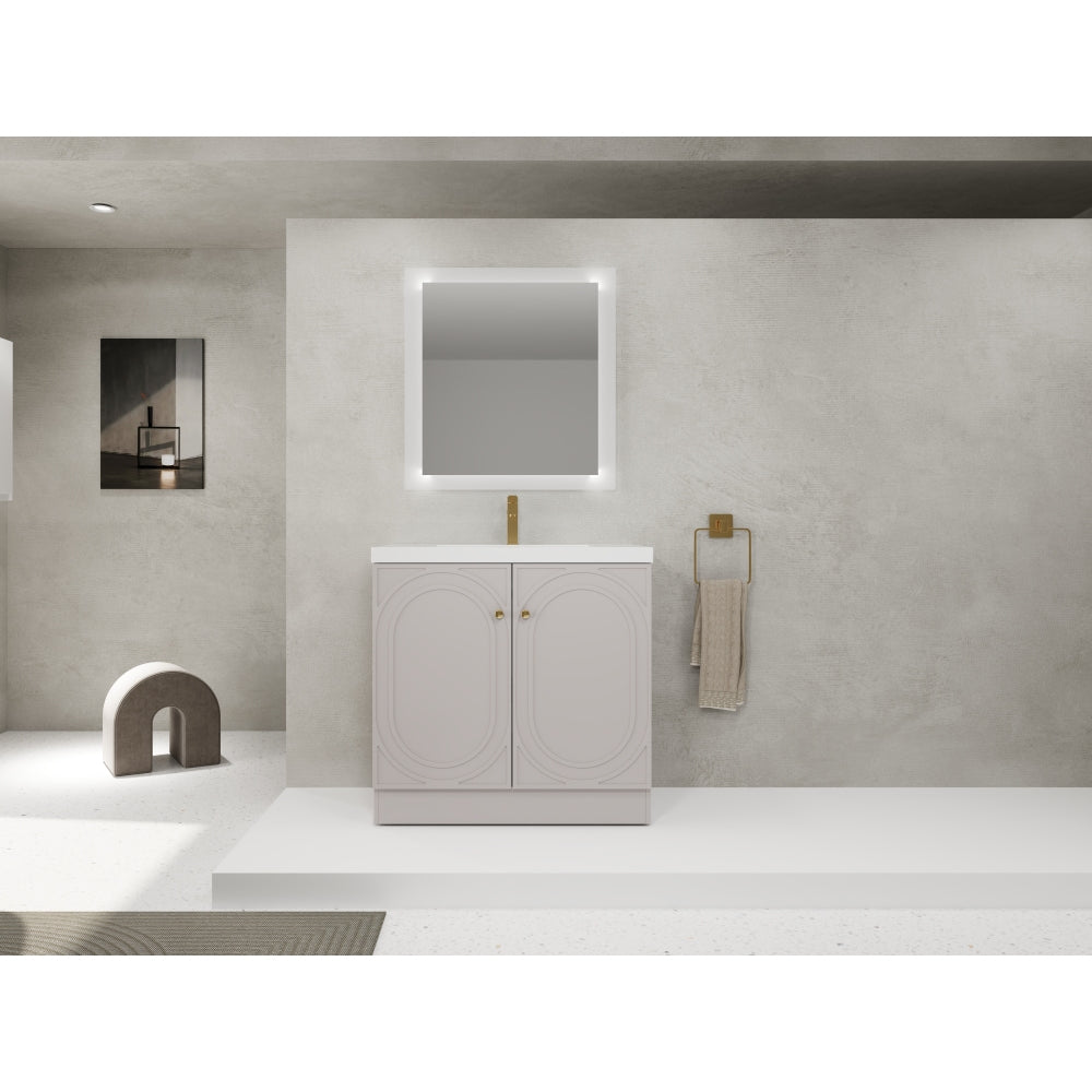 36" Freestanding Bathroom Vanity with White Resin Sink & 2 Soft-Close Cabinet Doors (KD-Packing)