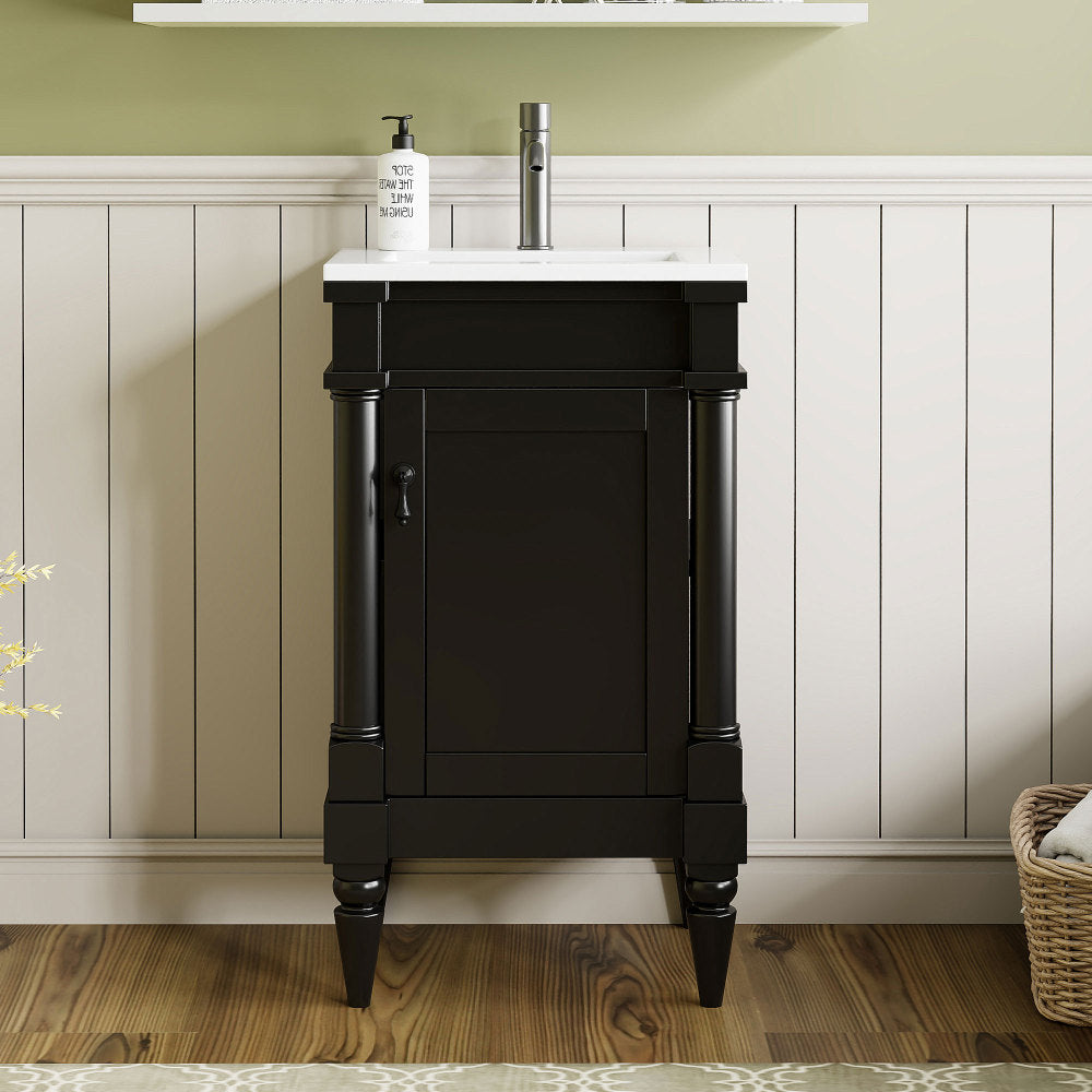 18-Inch Modern Bathroom Vanity with Sink, Modern Bathroom Storage Cabinet with Door, Freestanding Small Space Bathroom Cabinet, Single Sink Cabinet with Adjustable Shelf, Black