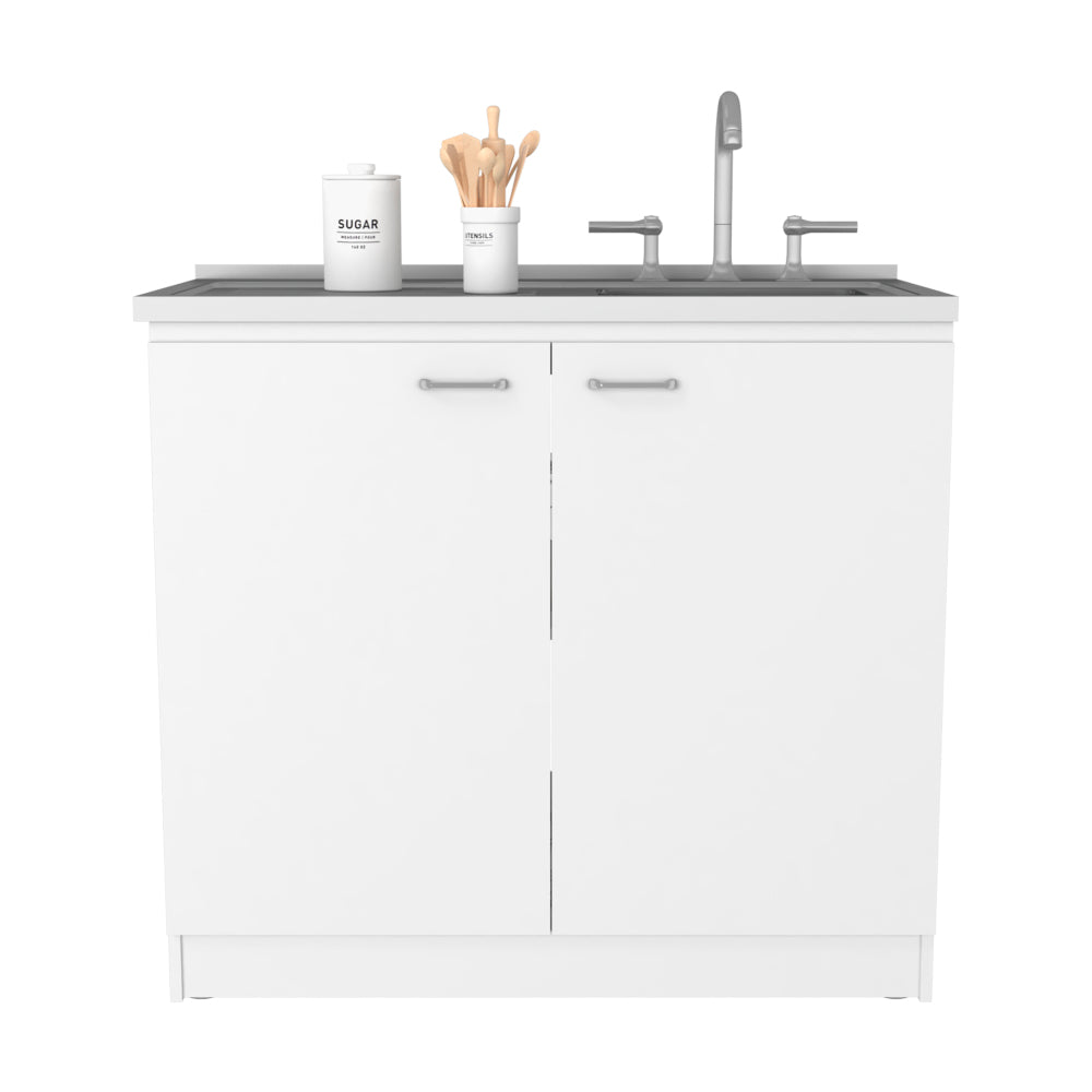 Freestanding Sink, Double Door Cabinet, Two Shelves, White