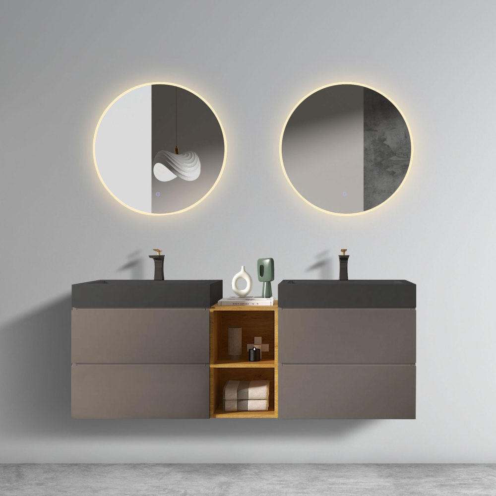 Alice 36" White Bathroom Vanity with Sink, Large Storage Wall Mounted Floating Bathroom Vanity for Modern Bathroom, One-Piece Black Sink Basin without Drain and Faucet, Pre-assembled