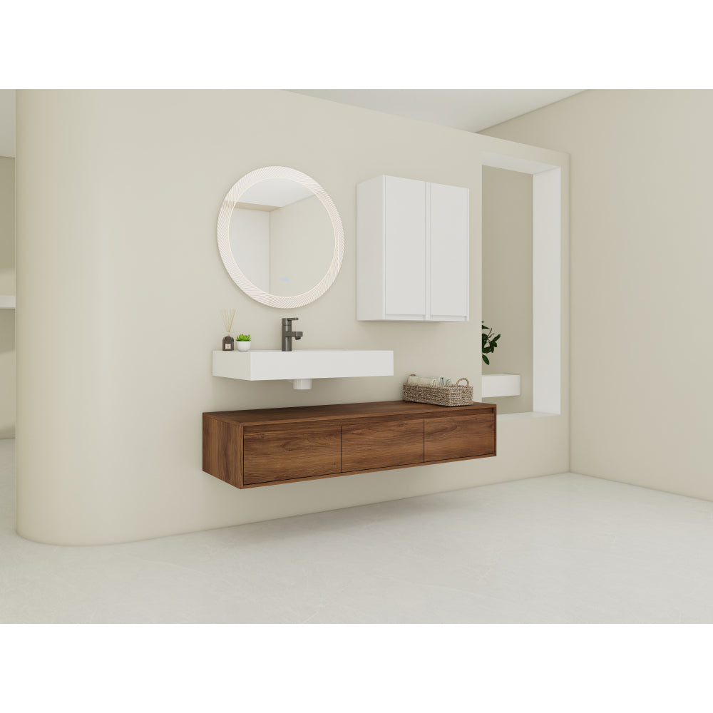 60 inch Wall-Mounted Bathroom Vanity with Resin Sink and 2-Side Cabinet,3-Soft Close Drawer,Float Mounting Design