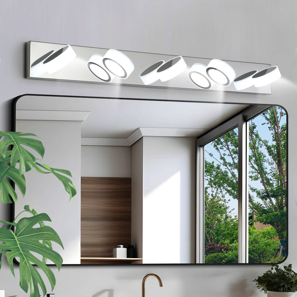 52" Modern 7-Light LED Vanity Light Fixture - Chrome Finish with Acrylic Light Shades - Energy-Efficient Bathroom Wall Sconce - Dimmable for Mirror, Shower, and Bathroom Decor