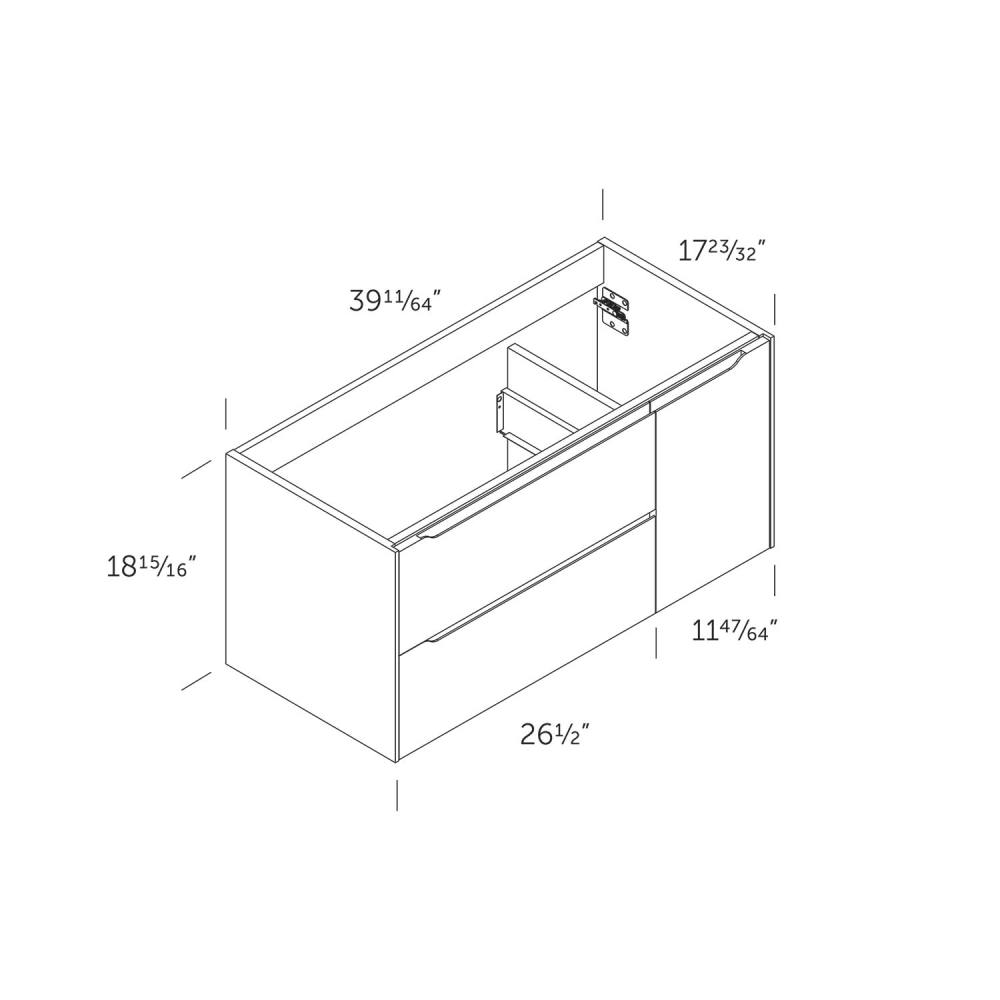 DAX Cenit Single Vanity Cabinet with 2 Drawers 1 Door 40" Inches Matt Moka