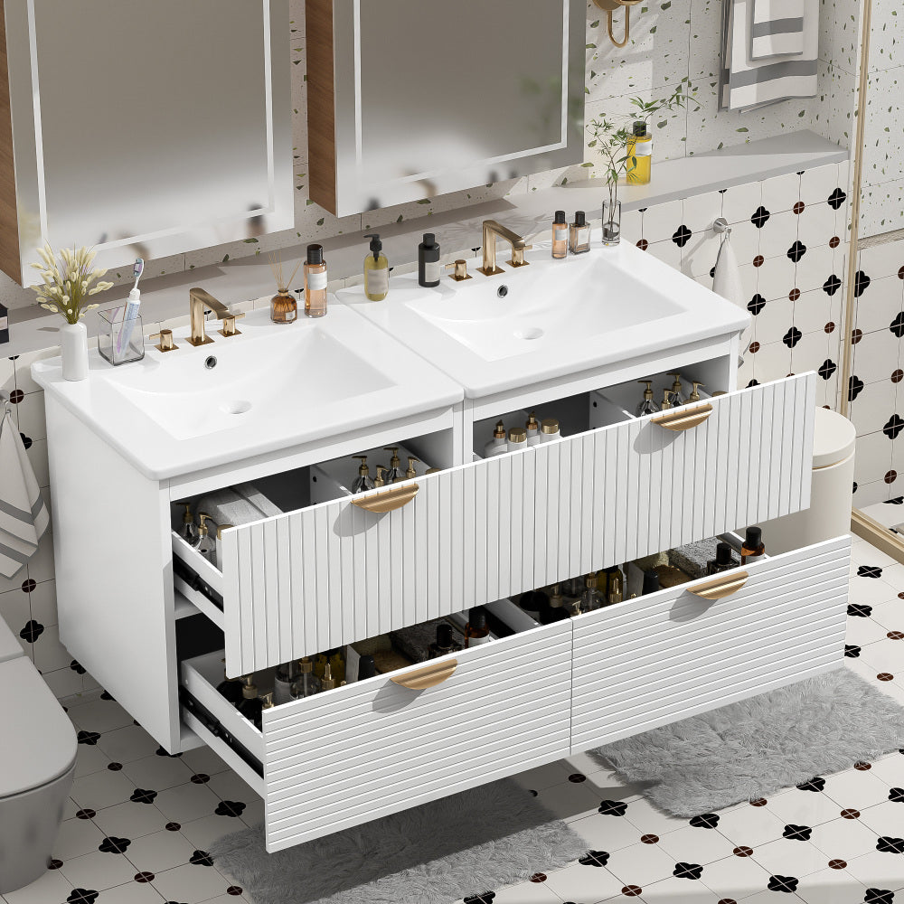 Modern 24-Inch Wall-Mounted Bathroom vanity with 2 Drawers, Green - Ideal for Small Bathrooms
