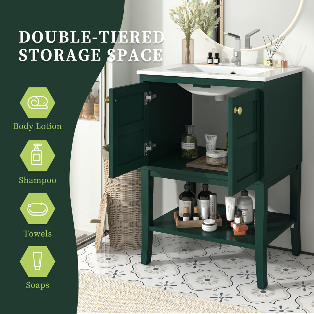 24'' Bathroom Vanity with Top Sink, Modern Bathroom Storage Cabinet with 2 Doors, Single Sink Bathroom Vanity