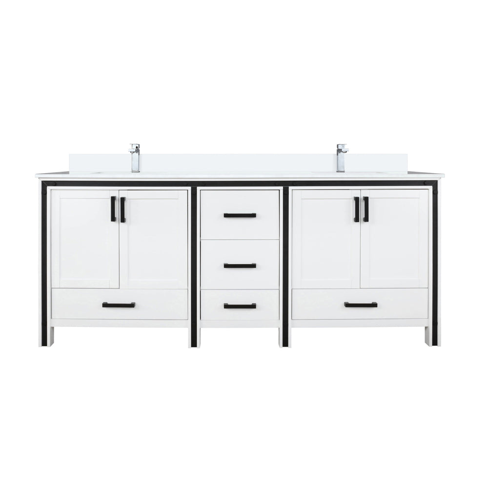 White Double Bath Vanity 72 in. W x 22 in. D, Cultured Marble Top and Faucet Set