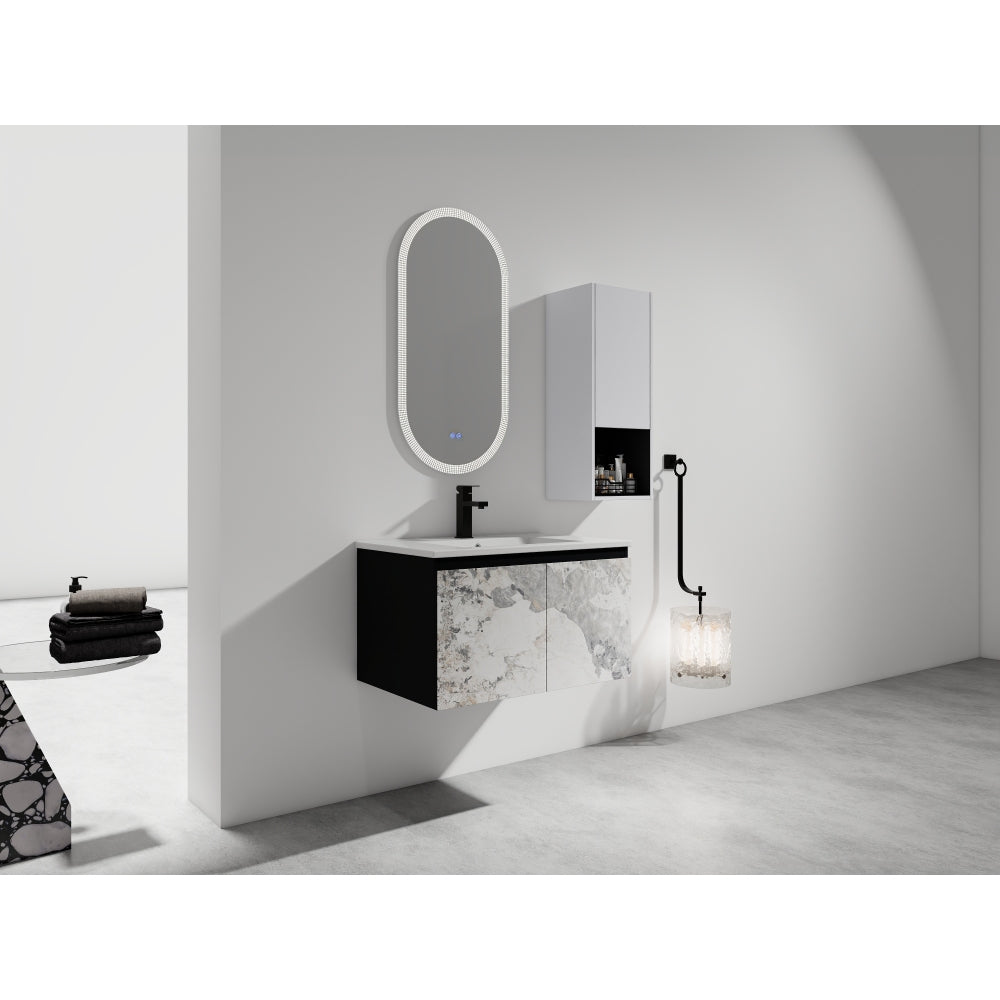 30" Wall-Mounted Bathroom Vanity With Ceramic Sink and Side Cabinet & Soft Close Doors, Combination Cabinet (KD-Package)