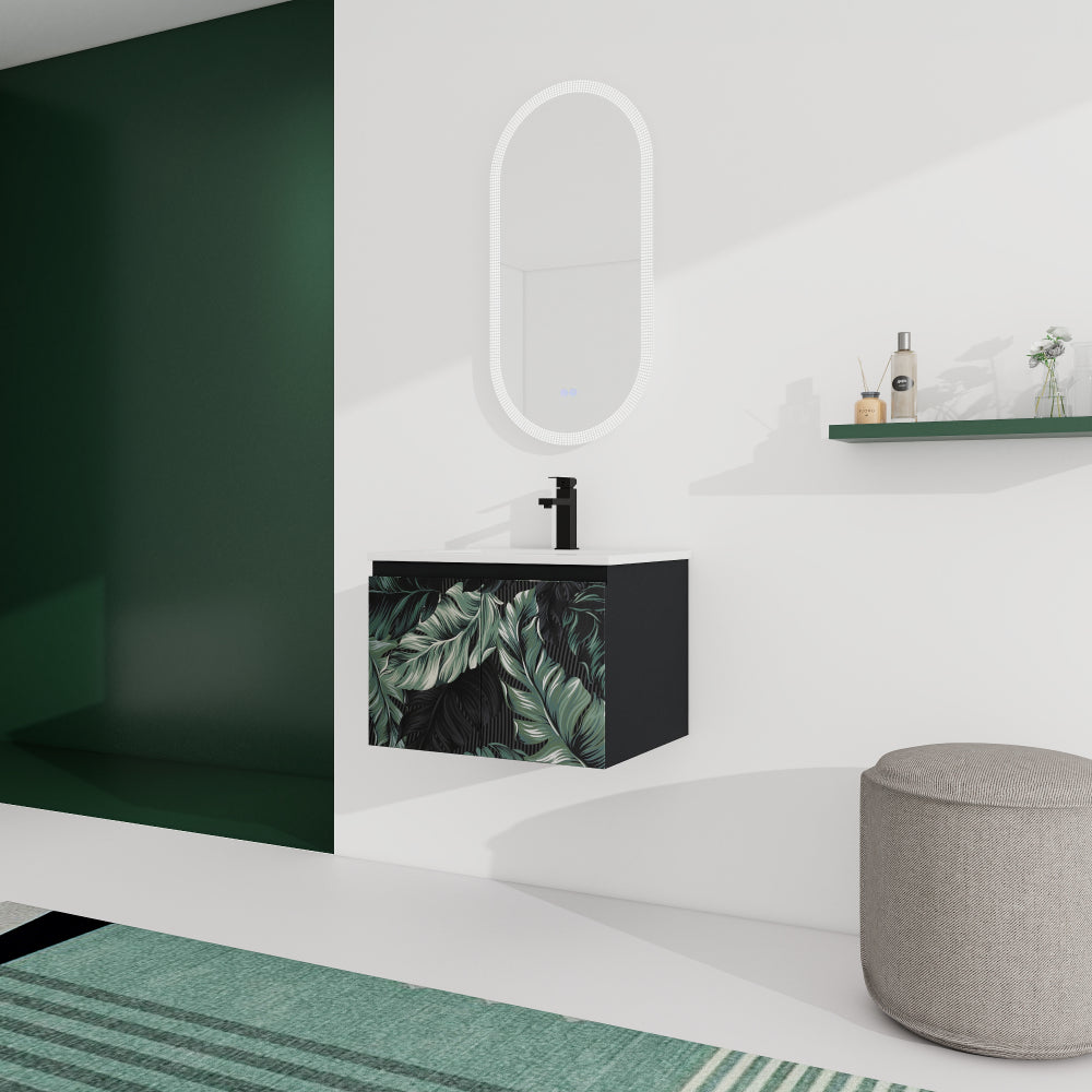 24'' Floating Wall-Mounted Bathroom Vanity With Ceramics Sink & Soft-Close Cabinet Door, KD-Package