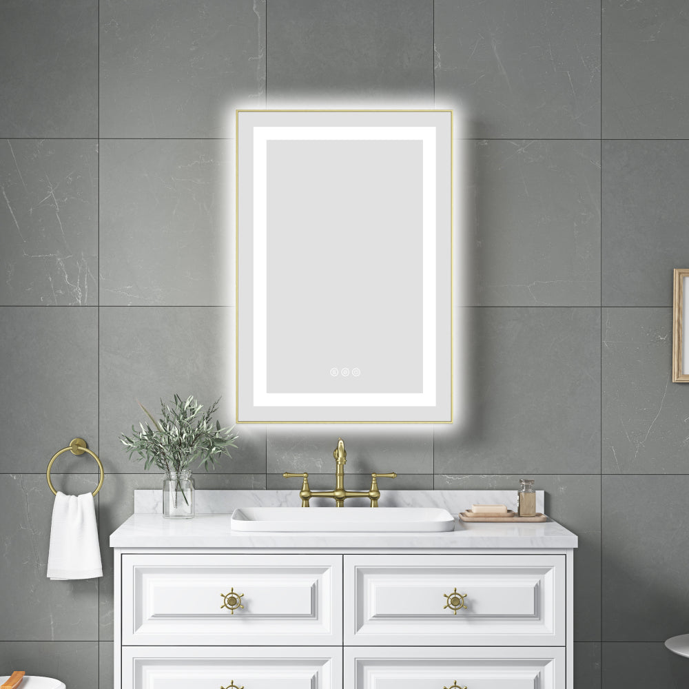40" x 24" Inch LED Bathroom Mirror with Front and Backlight, Wall Mounted Vanity Mirror with Aluminum Frame, Anti-Fog, Memory, 3 Colors, Stepless Dimmable