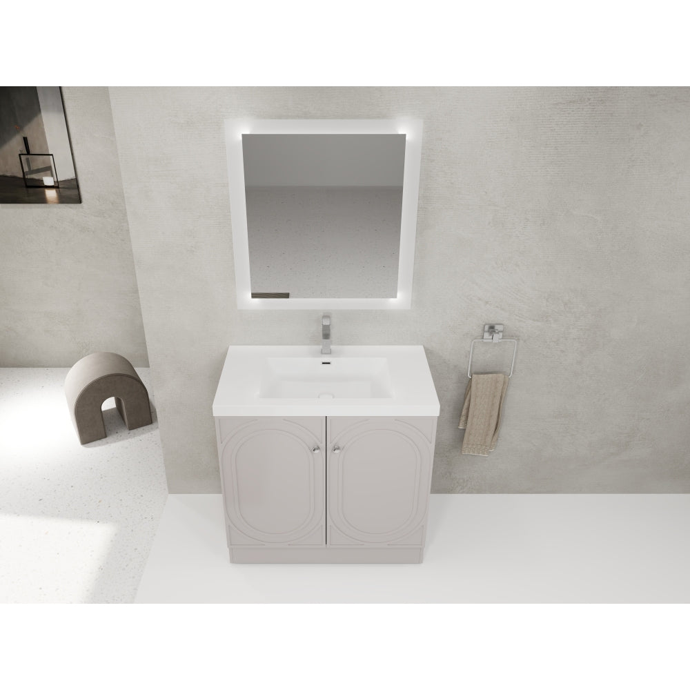 36" Freestanding Bathroom Vanity with White Resin Sink & 2 Soft-Close Cabinet Doors (KD-Packing)