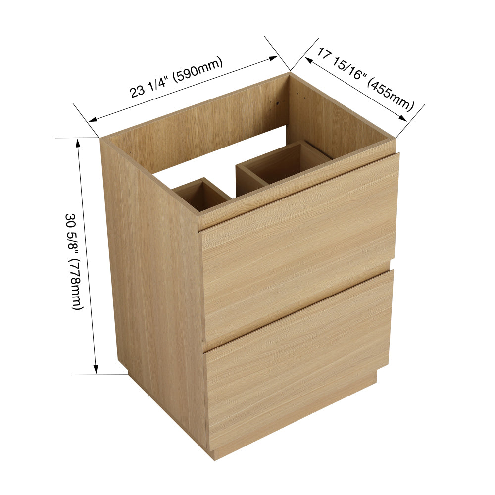 24" Bathroom Vanity with Double drawer, Freestanding Bathroom Cabinet,Engineering Wood,Oak(Only Vanity Without Top)