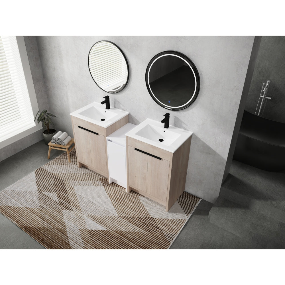 60 Inch Freestanding Bathroom Vanity with Ceramic Sink and Storage Cabinets, Soft Closing Door, 02424*2+0312 Combination Cabinet, KD-Package